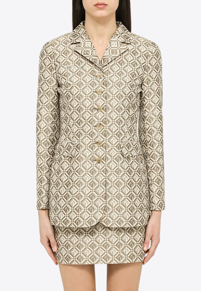 Marine Serre Regenerated Crescent Moon-print Blazer In Beige