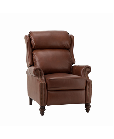 Hulala Home Pierce Genuine Leather Recliner With Nailhead Trims In Brown
