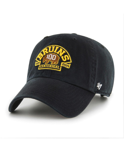 47 Brand Men's ' Black Boston Bruins 100th Anniversary Collection Core Logo Clean Up Adjustable Hat
