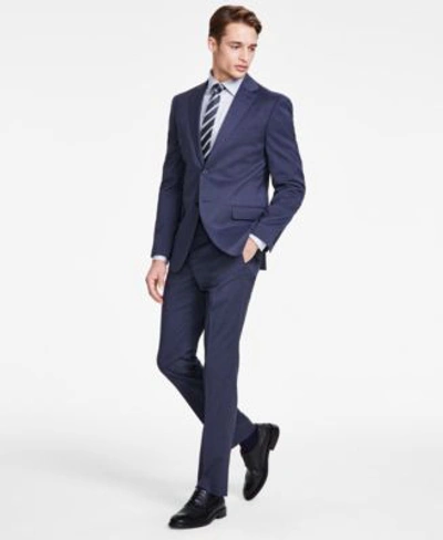 Dkny Mens Modern Fit Blue Mini Check Suit Separates