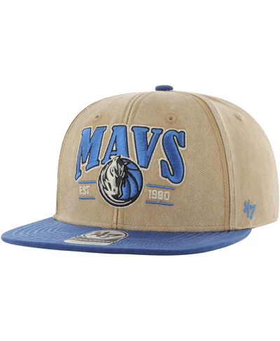 47 Brand Men's ' Khaki, Blue Distressed Dallas Mavericks Chilmark Captain Snapback Hat In Khaki,blue