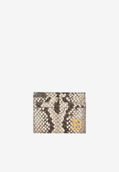 Balmain B-buzz Snakeskin Leather Cardholder In Beige