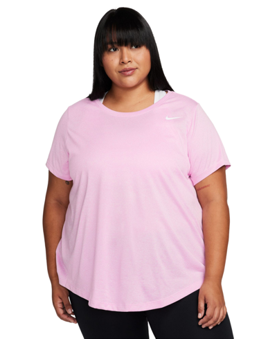 Nike Plus Size Active Dri-fit Women's Short-sleeve Logo T-shirt In Pink Rise,pure,htr,white