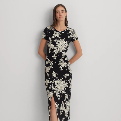 Lauren Ralph Lauren Floral Jersey Twist-front Midi Dress In Black/cream