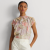 Shop Ralph Lauren Floral Ruffle-trim Georgette Blouse In Cream Multi