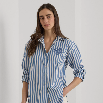 Lauren Ralph Lauren Oversize Striped Cotton Broadcloth Shirt In Pale Azure/white