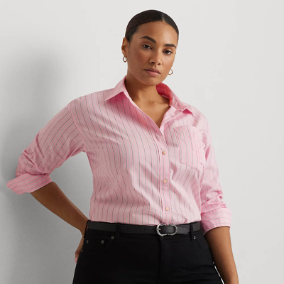 Lauren Woman Relaxed Fit Striped Broadcloth Shirt In Pink/white Multi