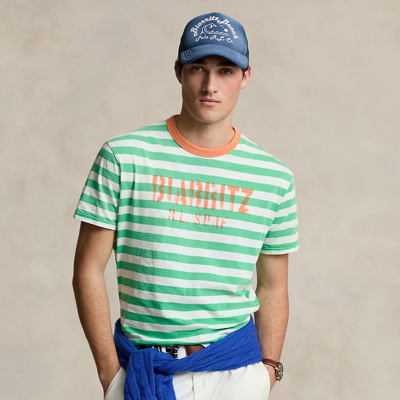 Ralph Lauren Classic Fit Striped Jersey T-shirt In Summer Emerald Multi