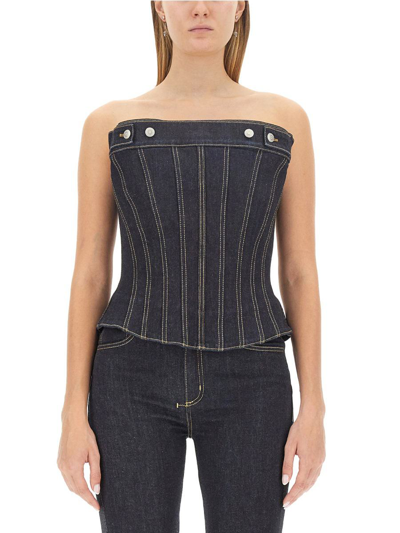 Alexander Mcqueen Zip-up Denim Corset In Blue