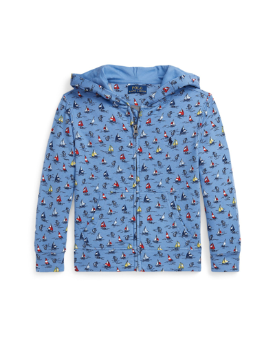 Polo Ralph Lauren Kids' Toddler And Little Boys Sailboat-print Spa Terry Full-zip Hoodie In High Tide,new England Blue