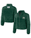 Wear By Erin Andrews Green Green Bay Packers Cropped Puffer Full-zip Jacket In Green