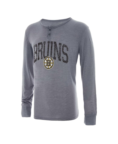 CONCEPTS SPORT MEN'S CONCEPTS SPORT GRAY DISTRESSED BOSTON BRUINS TAKEAWAY HENLEY LONG SLEEVE T-SHIRT