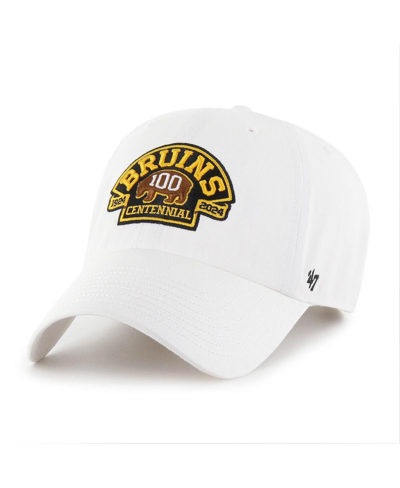 47 Brand Men's ' White Boston Bruins 100th Anniversary Collection Core Logo Clean Up Adjustable Hat