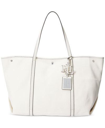 Lauren Ralph Lauren Canvas And Leather Large Emerie Tote In Naturalsoft White,soft White