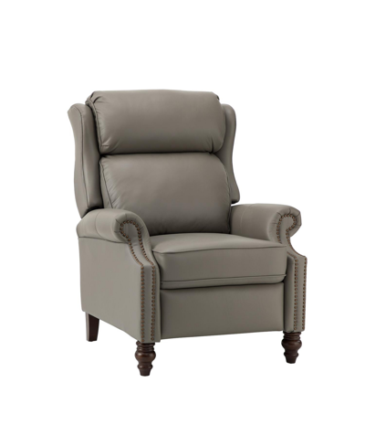 Hulala Home Pierce Genuine Leather Recliner With Nailhead Trims In Gray