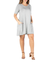 24seven Comfort Apparel Plus Size Knee Length Pocket T-shirt Dress In Heather