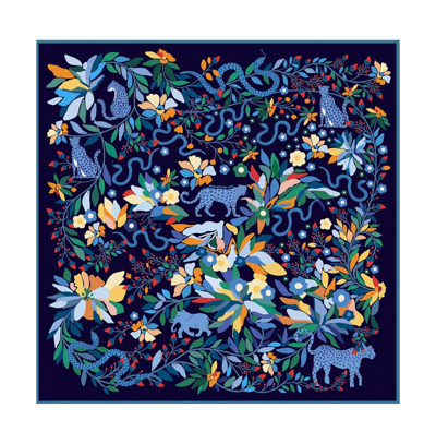 Jessie Zhao New York Double Sided Silk Scarf Of Night Zoo In Blue