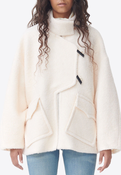 Ganni Boucle Wool Zip-up Jacket In White