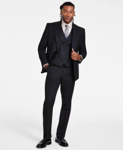 Tayion Collection Mens Classic Fit Solid Vested Suit Separates In Black Solid