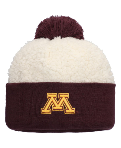 Top Of The World Women's  Cream Minnesota Golden Gophers Grace Sherpa Cuffed Knit Hat With Pom In Burgundy