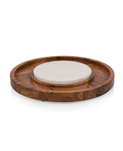 Toscana Isla Appetizer Serving Tray With Marble Cheeseboard Insert In Acacia Wood With Marble