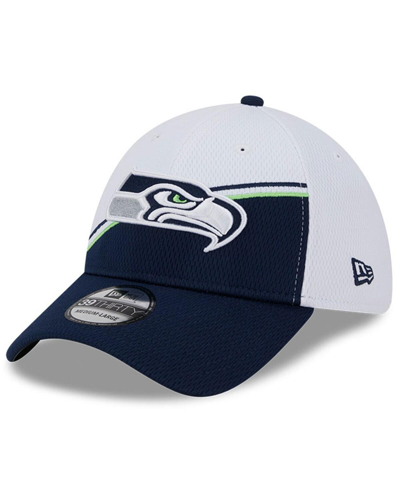 New Era Men's  White, Navy Seattle Seahawks 2023 Nfl Sideline 39thirty Flex Hat In White,navy