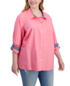 TOMMY HILFIGER PLUS SIZE COTTON ROLL-TAB SHIRT