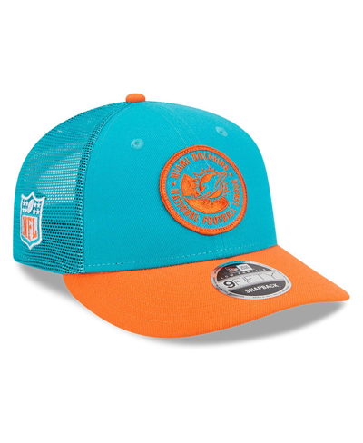 New Era Men's  Aqua, Orange Miami Dolphins 2023 Sideline Low Profile 9fifty Snapback Hat In Blue