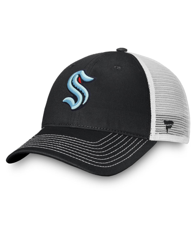 Fanatics Men's  Black, White Seattle Kraken Slouch Core Primary Trucker Snapback Hat
