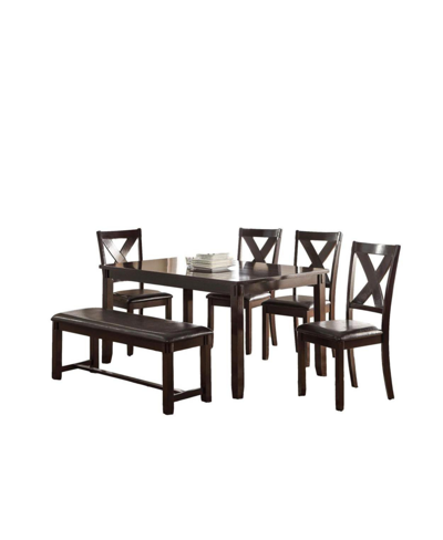 Simplie Fun Dining Room Furniture Casual Modern 6pc Set Dining Table 4x Side Chairs And A Bench Rubberwood And B In Dark Brown