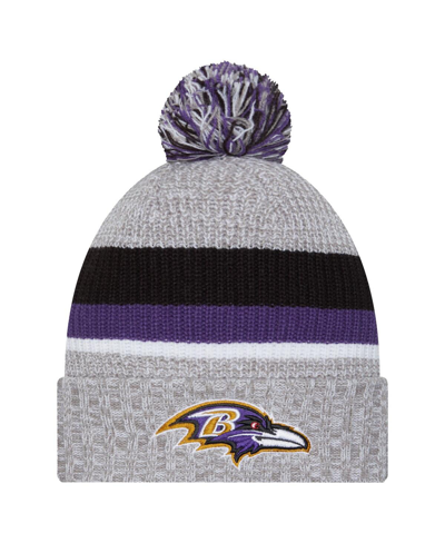 New Era Kids' Youth Boys  Heather Gray Baltimore Ravens Cuffed Knit Hat With Pom