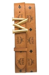 Mcm Visetos Engraved Logo Buckle Reversible Belt In Cognac