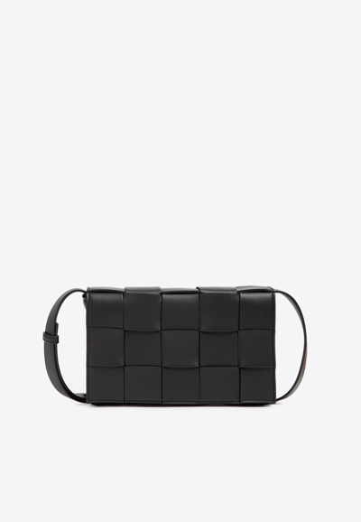Bottega Veneta Cassette Shoulder Bag In Intreccio Leather In Black