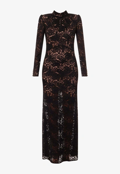Self-portrait Cord Lace Long-sleeved Maxi Dress In Black