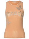 Blumarine Tulle Logo Tank Top In Nude