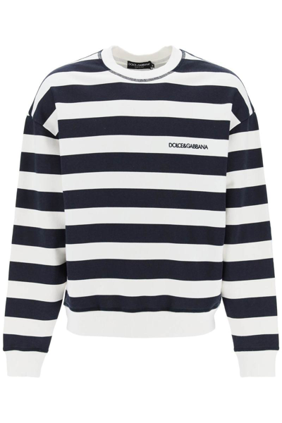 Dolce & Gabbana Striped Sweatshirt With Embroidered Logo In Multicolor