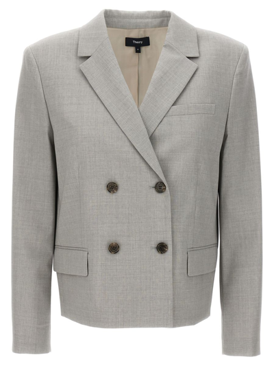 Theory Double-breasted Blazer In Grey