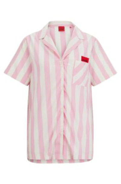 Hugo Patterned Pajama Shirt With Red Logo Label In Pink