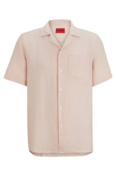 Hugo Boss Relaxed-fit Multi-occasional Shirt In Linen In Light Pink
