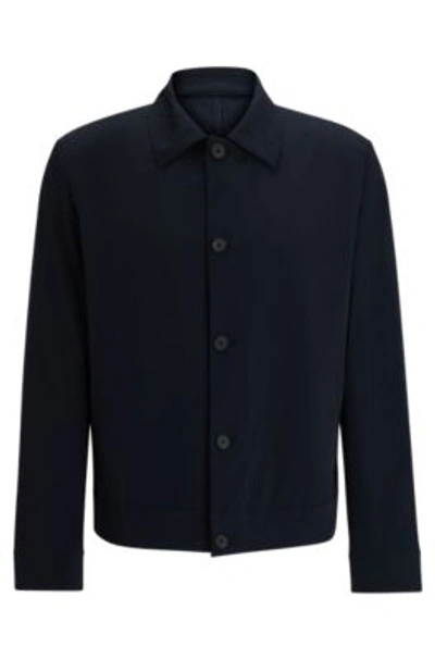 Hugo Boss Slim-fit Jacket In Structured Super-flex Seersucker In Dark Blue