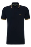 Hugo Boss Stretch-cotton Slim-fit Polo Shirt With Branding In Dark Blue