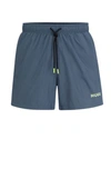 Hugo Fully Lined Swim Shorts With Logo Print In Blue