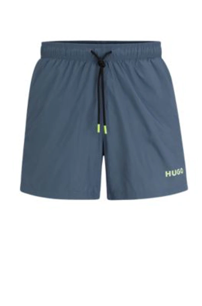 Hugo Ultra-light, Quick-dry Swim Shorts With Logo Print In Blue