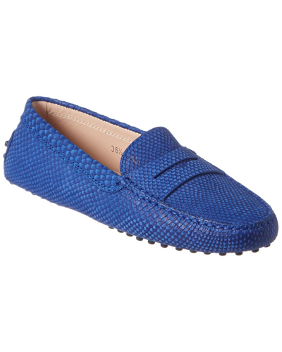 Tod's Gommino Embossed Leather Driving Shoe In Blue