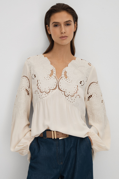 Reiss Noa - Cream Lace Cut-out Blouse, Us 6