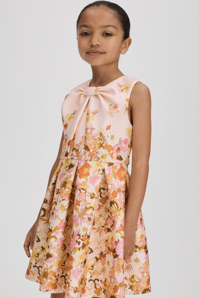 Reiss Multi Josephine 4-9 Yrs Scuba Knot Fit-and-flare Dress In Pink Multi