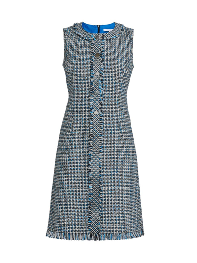 Santorelli Laura Sleeveless Fringe-trim Tweed Midi Dress In Electric Blue