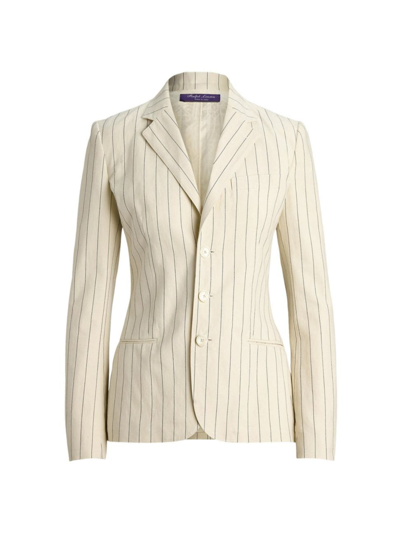 Ralph Lauren Skye Pinstriped Cotton And Linen-blend Blazer In Lux Cream/midnight