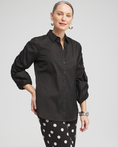 Chico's Poplin Ruched Sleeve Shirt In Black Size 6 |