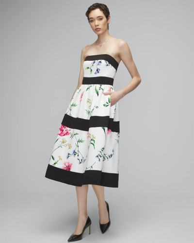 White House Black Market Strapless Floral Contrast Fit & Flare Dress In Springtime Ao Ecru